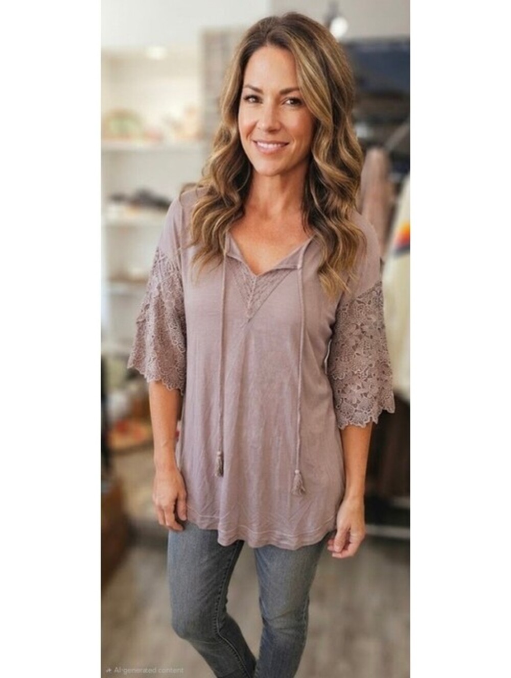 Easel dusty lavendar and lace blouse